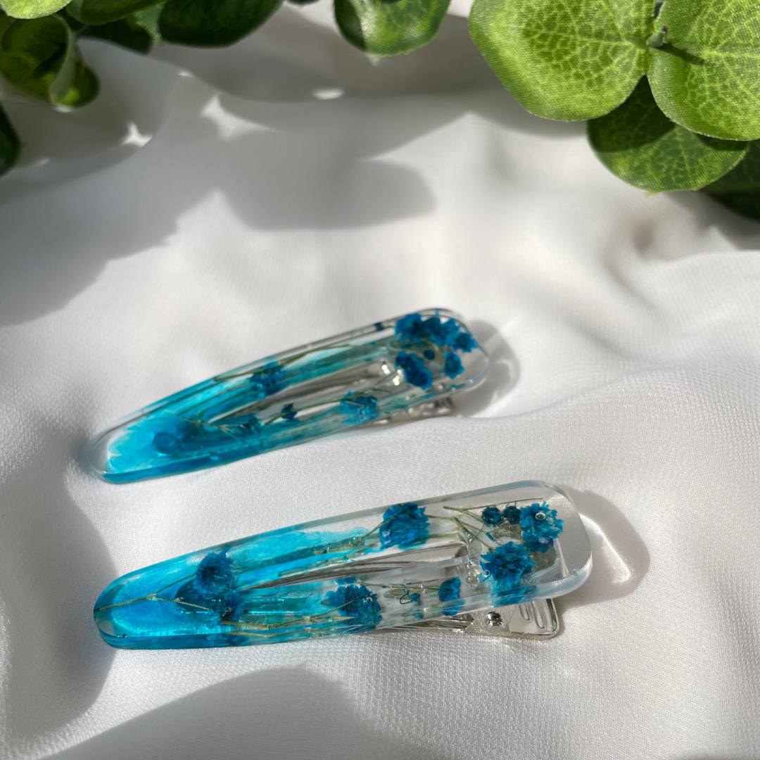 F L O R A Real flower hair clips Blue Romance - Witte Art