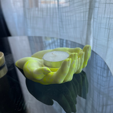 Load image into Gallery viewer, L Y D I A candle holder with cradling hands neon yellow marble
