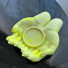 Load image into Gallery viewer, L Y D I A candle holder with cradling hands neon yellow marble
