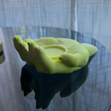 Load image into Gallery viewer, L Y D I A candle holder with cradling hands neon yellow marble
