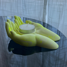 Load image into Gallery viewer, L Y D I A candle holder with cradling hands neon yellow marble
