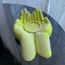 Load image into Gallery viewer, L Y D I A candle holder with cradling hands neon yellow marble
