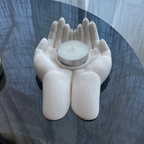 L Y D I A candle holder with cradling hands white