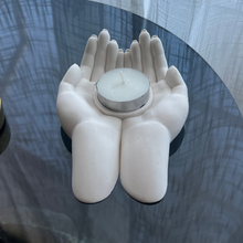 Load image into Gallery viewer, L Y D I A candle holder with cradling hands white
