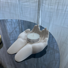 Load image into Gallery viewer, L Y D I A candle holder with cradling hands white
