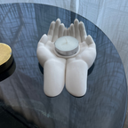 L Y D I A candle holder with cradling hands white
