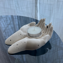 Load image into Gallery viewer, L Y D I A  candle holder with cradling hands White with Black speckle
