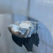 Load image into Gallery viewer, L Y D I A candle holder with cradling hands blue marble
