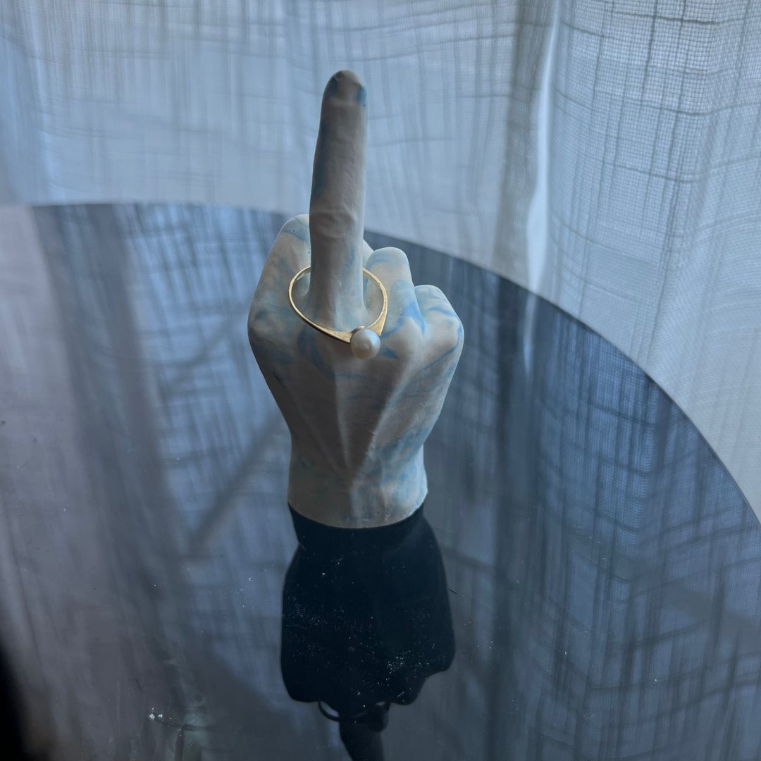 F U Ring holder Blue Marble - Witte Art