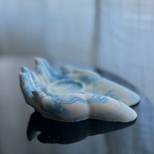 Load image into Gallery viewer, L Y D I A candle holder with cradling hands blue marble
