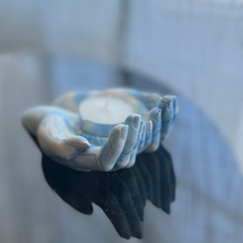 Load image into Gallery viewer, L Y D I A candle holder with cradling hands blue marble
