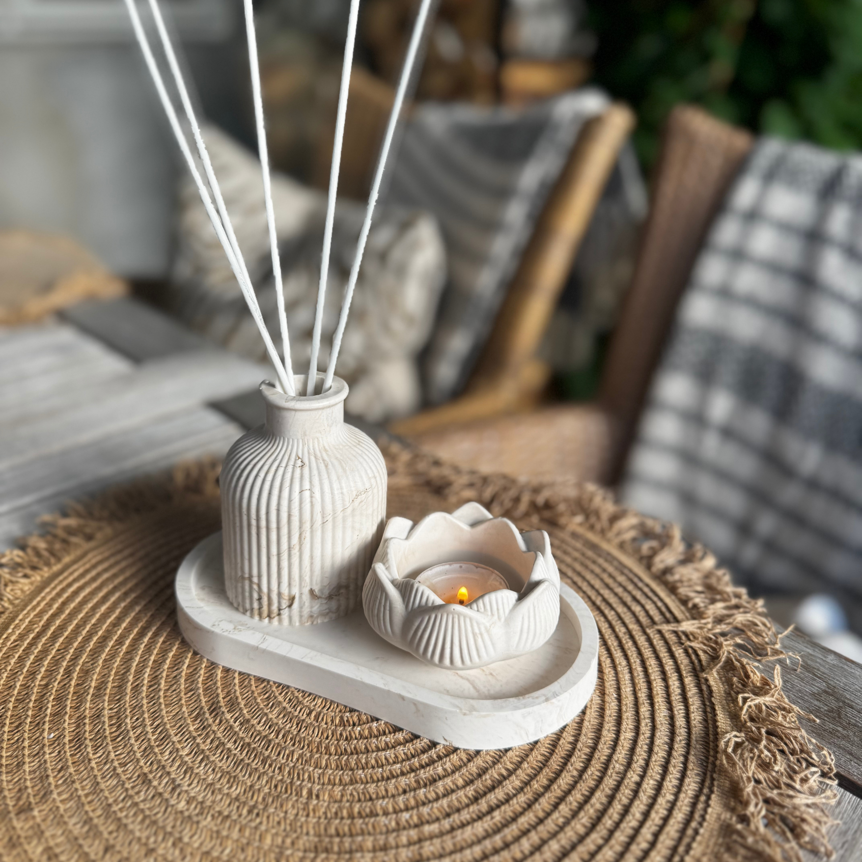 LOLA Candle holder Beige Marble