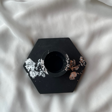 Load image into Gallery viewer, H A R R I E T Hexagon candle holder Black with silver
