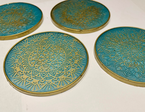 A L V A  Mandala Coasters Turquoise - Witte Art