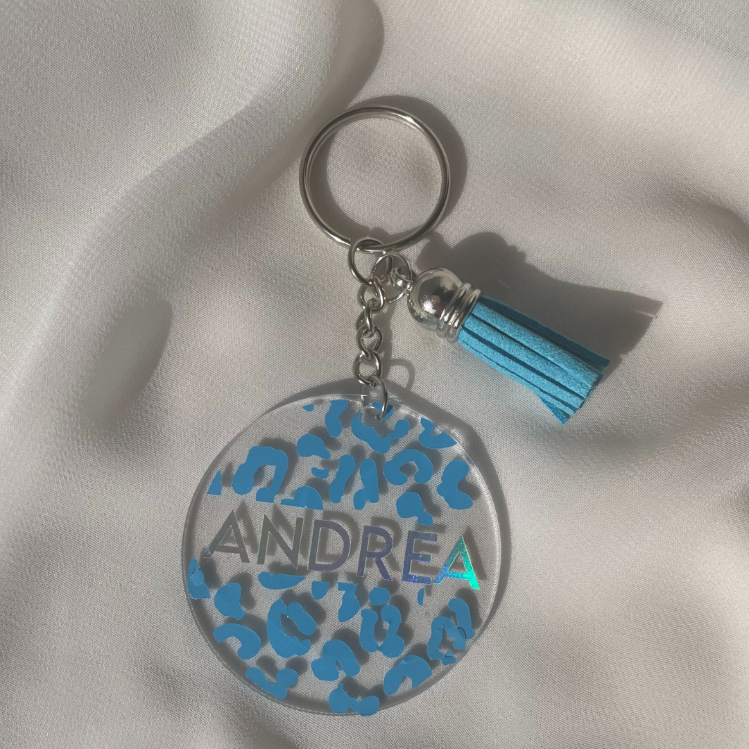H A L L I E Holographic Leopard keyring - Witte Art