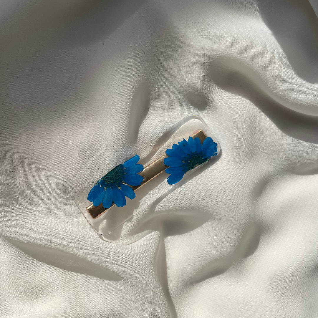 F L O R A   Real flower hair clips Blue - Witte Art