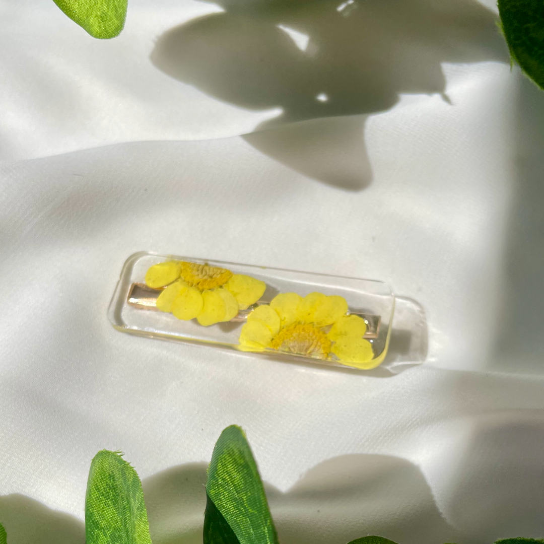 F L O R A   Real flower hair clips Yellow - Witte Art